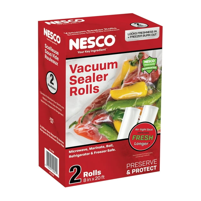 NESCO® VS03R Vacuum Sealer Bag, Roll 8"x 20' 2 Pack Plastic