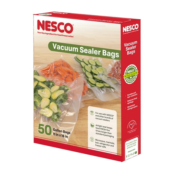 NESCO Pre-Cut Vacuum Seal Bags, 50ct Gallon (11"x16"), Extra Thick & BPA-Free, Vacuum Pack Sealer Bags for Sous Vide Cooking, Meal Prep & Long Term Freezer Storage