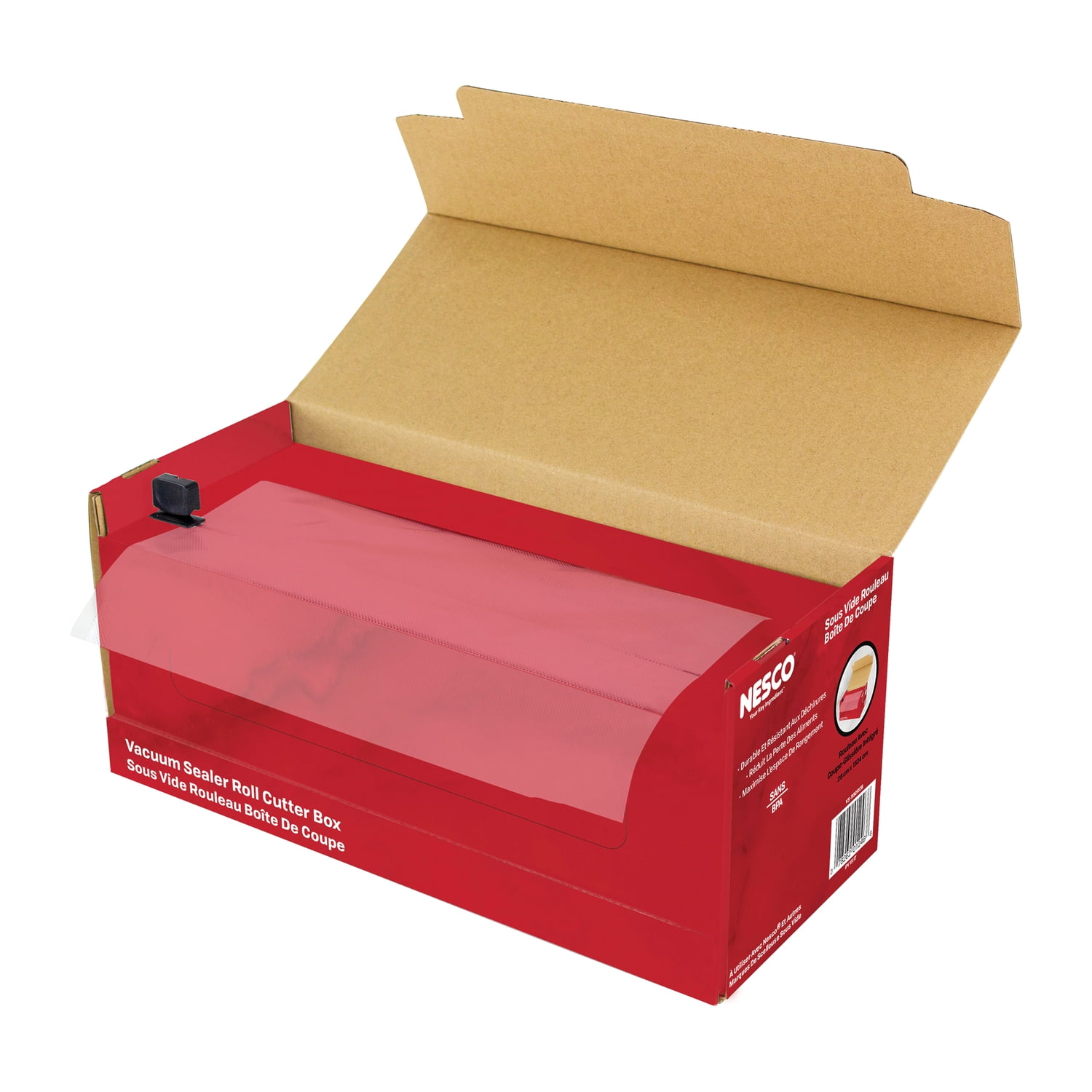 NESCO Red Vacuum Sealer Roll Cutter Box with Clear Roll