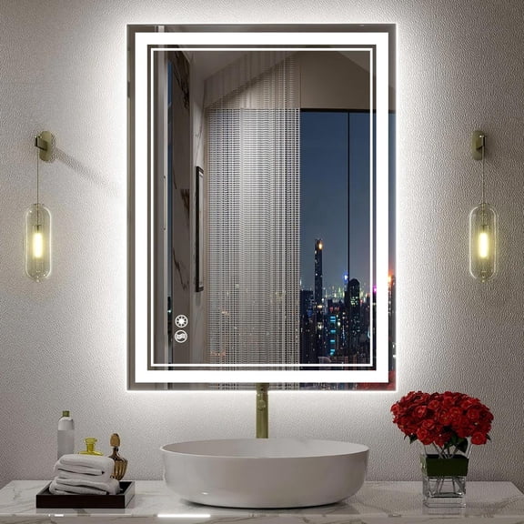 NESDCC 24" x 36" LED Bathroom Mirror with Lights, Anti-Fog, Dimmable, Backlit + Front Lit, Lighted Bathroom Vanity Mirror for Wall, Memory Function, Tempered Glass