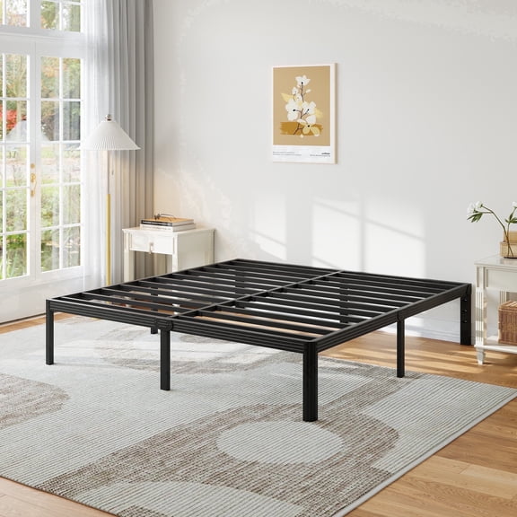 Neslime 16 inch California King Size Metal Platform with Rounded Corners, Heavy Duty Bed Frame, No Box Spring Needed, Black
