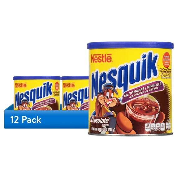 (12 pack) Nestle Nesquik Chocolate Flavor Instant Stir In Powder Mix, 14.1 oz Canister, 31 Servings