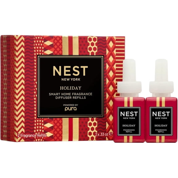NEST New York Smart Home Fragrance Diffuser Refill Vials, Holiday - Set of 2 - Designed for NEST x Pura 3 and NEST x Pura 4 Diffusers - Cruelty Free, Vegan - Made in USA