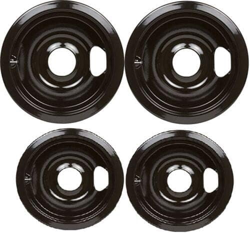 NESTCO Porcelain Black Drip Pans 4 Pack Compatible with GE Range Replaces WB31T10014 WB31T10015