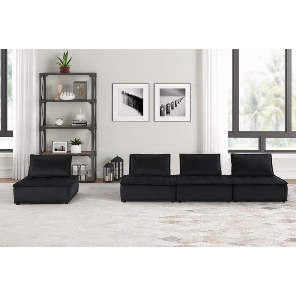 NESTIA 120"W Black Velvet 4-Piece Modular Sofa