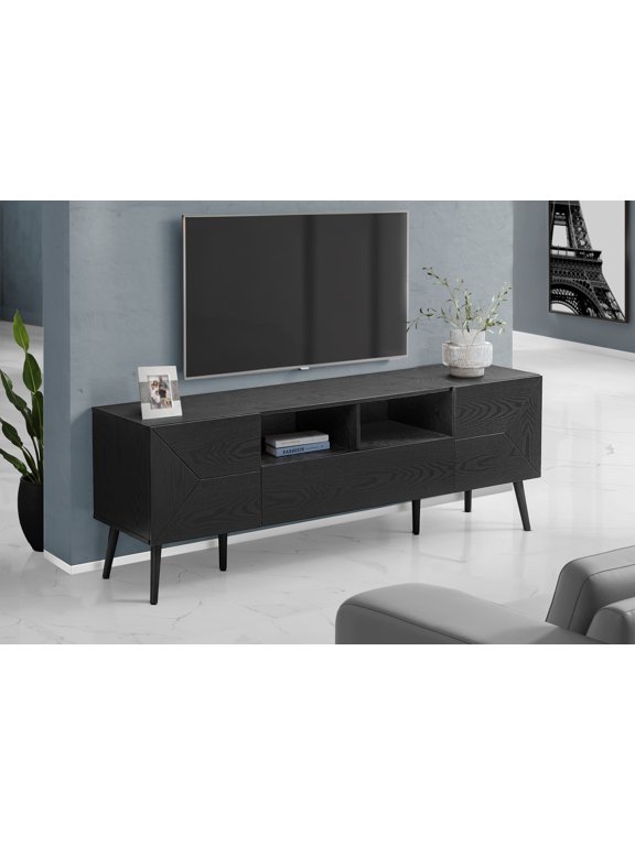 72 in TV Stand, Console, Media Entertainment Center, Storage Drawer, Black Laminate
