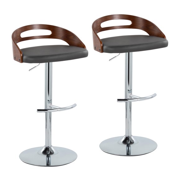 NESTIA Adjustable Swivel Barstool, Chrome Metal and Grey Faux Leather, Set of 2