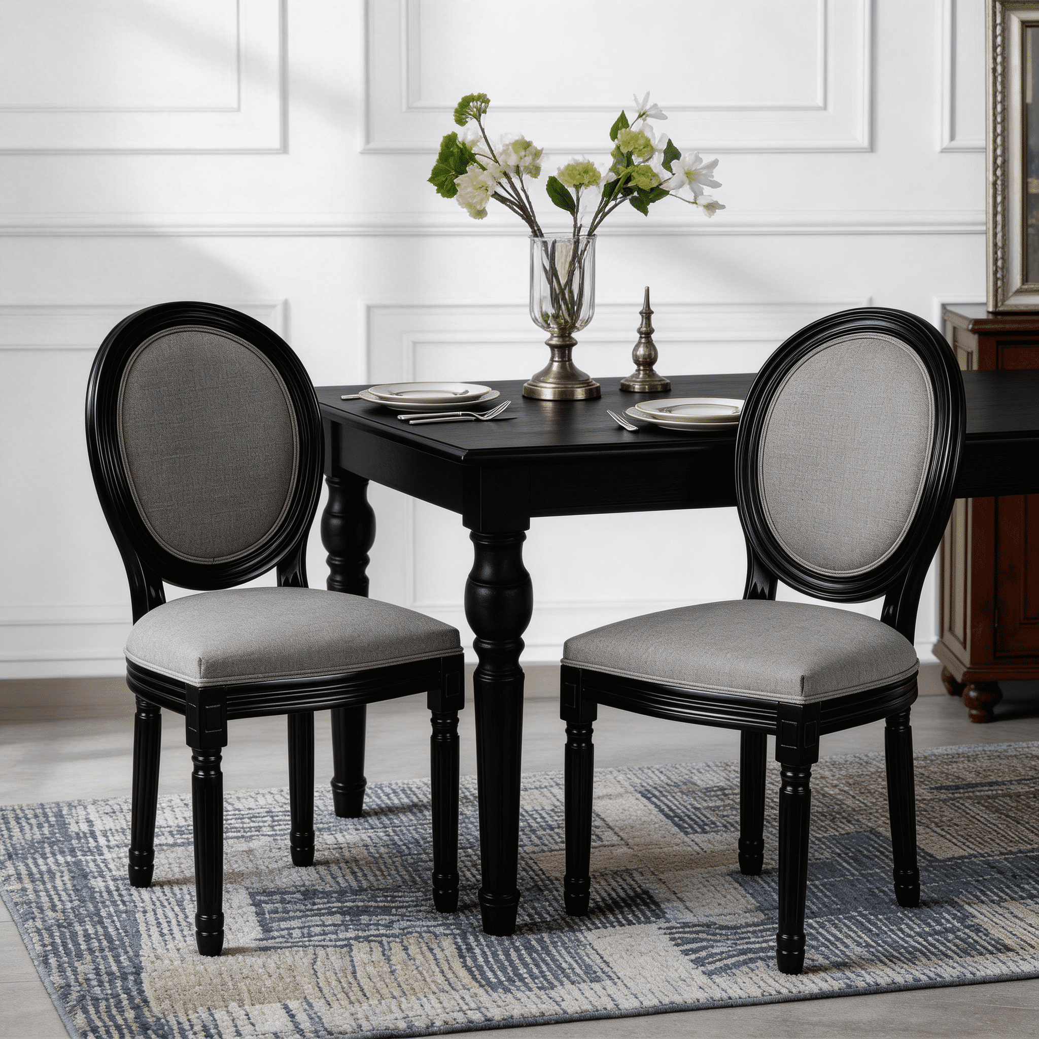 NESTIA French Country Dining Chair with Sponge Round Back, Light Grey ...