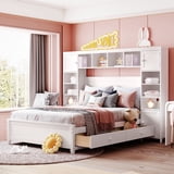 NESTIA Full Size Wooden Bed with All-in-One Cabinet and Shelf, White ...