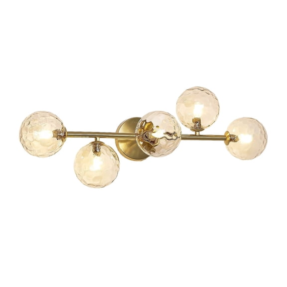 NESTIA Gold 5 Light Bathroom Vanity Light, Brushed Brass, Hammered Bubble Glass Shade, 3CCT Dimmable
