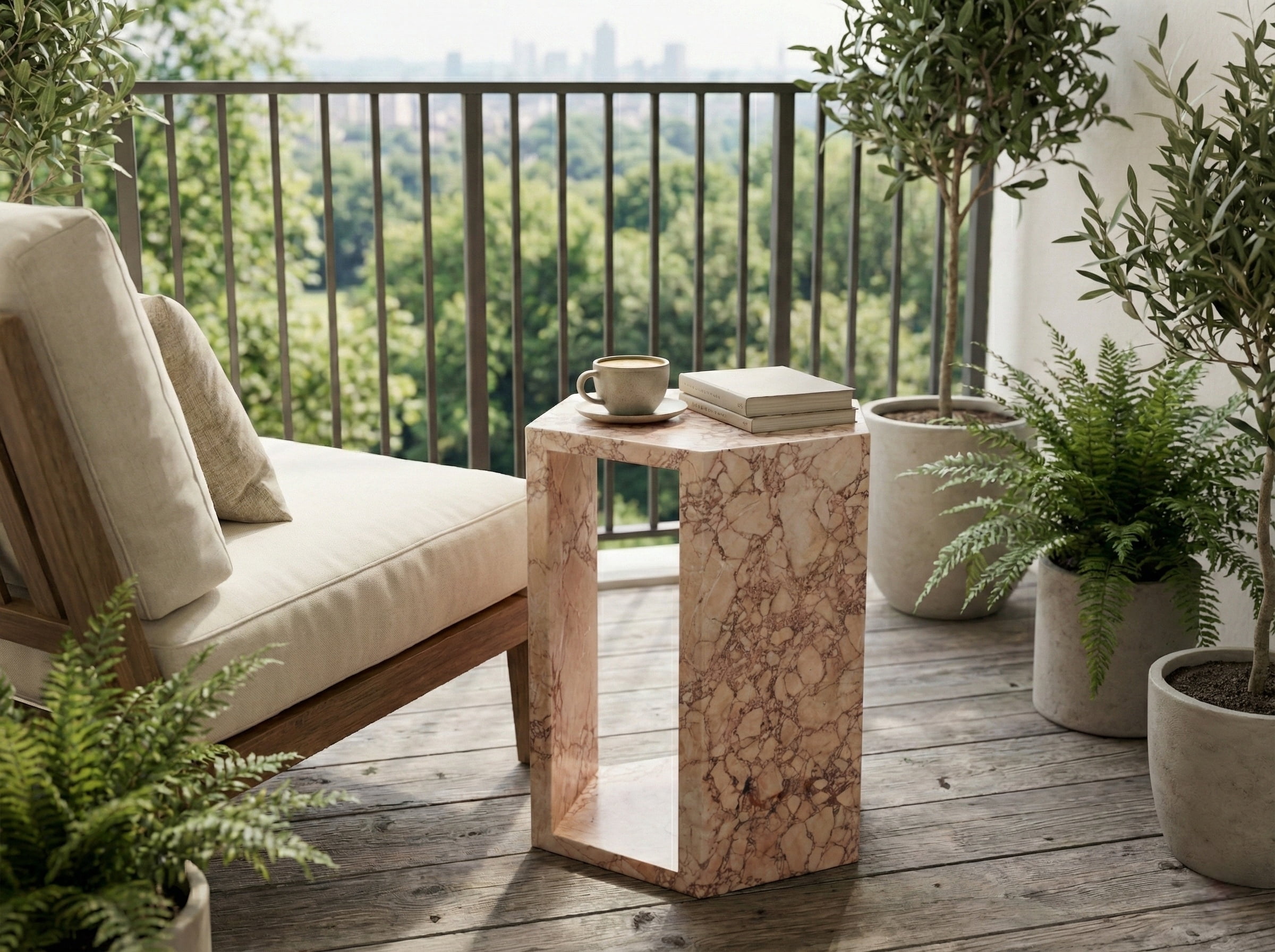 NESTIA Luxury Natural Pink Marble Side Table, Hexagon Geometric ...