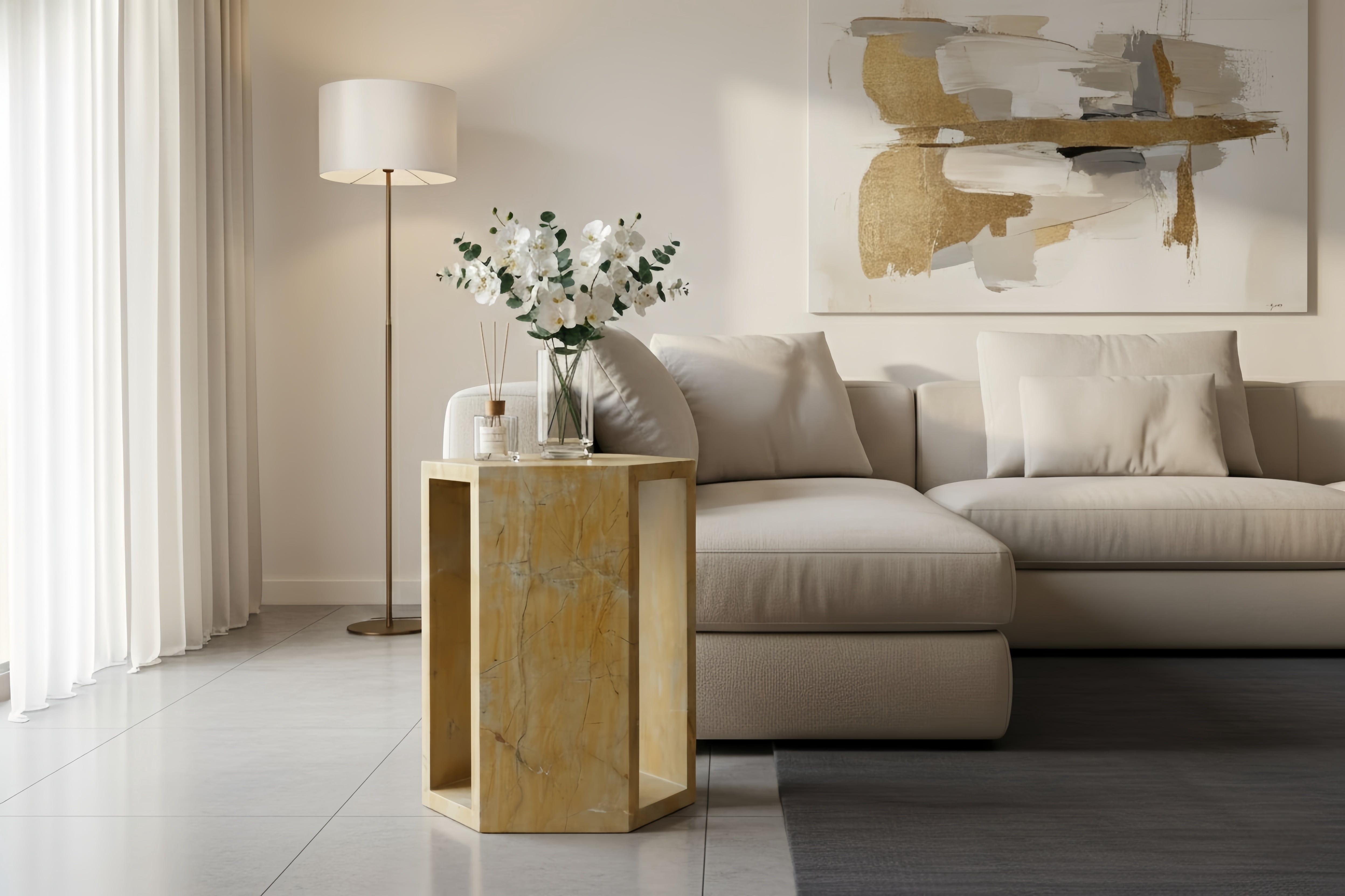 NESTIA Luxury Spanish Gold Natural Marble Side Table, Hexagonal, 40 x ...