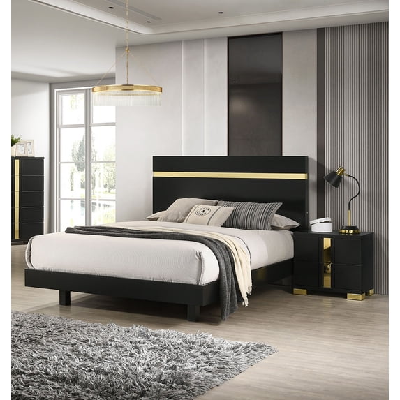 NESTIA Modern Black 3-Piece Bedroom Set, Queen Size Bed with LED and 2 ...