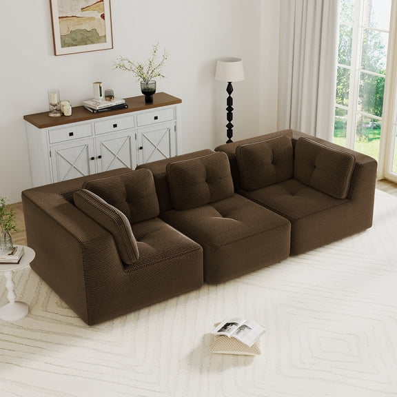 NESTIA Modern Modular Sectional Sofa, Corduroy, 3-Seater, Brown