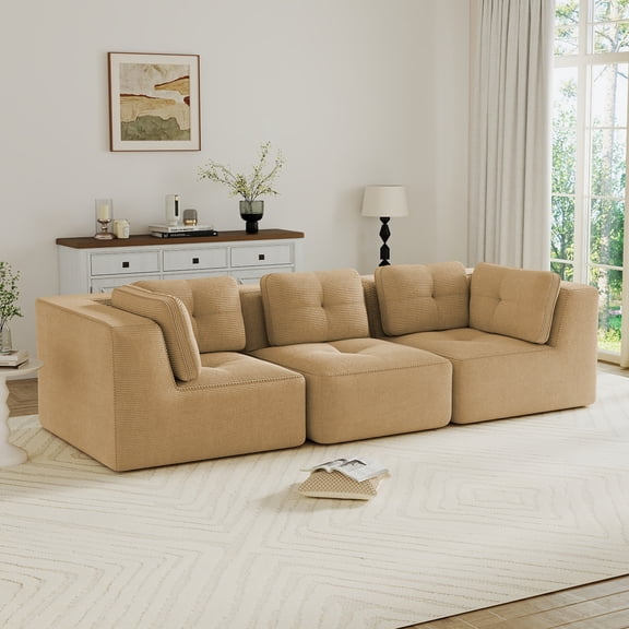 NESTIA Modern Modular Sectional Sofa, Corduroy, 3-Seater, Camel