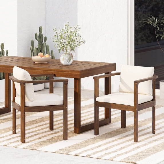 NESTIA Outdoor Dining Chair Set of 2 with Curved Acacia Wood Arms ...
