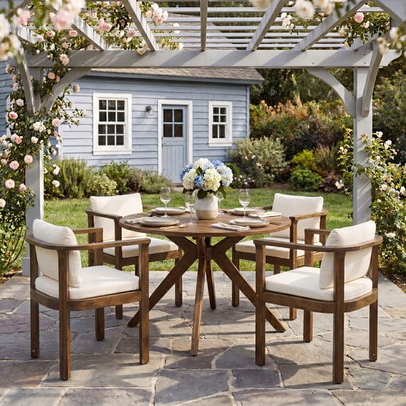 NESTIA Outdoor Dining Chair Set of 4 with Curved Acacia Wood Arms ...