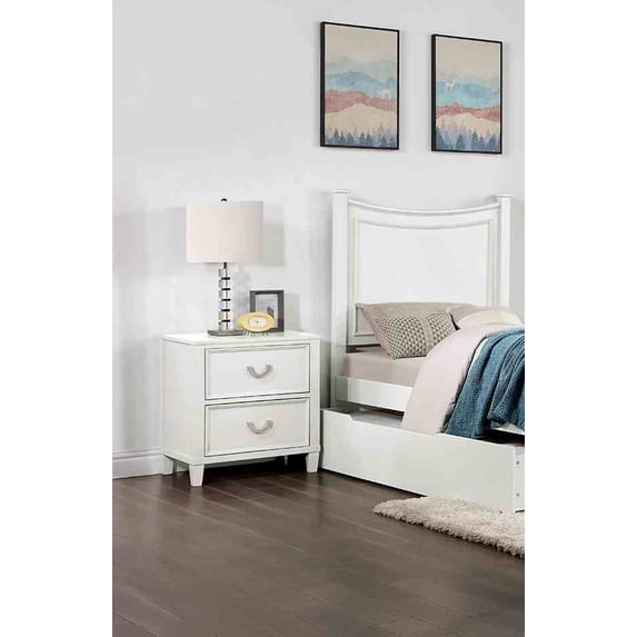White Splod NESTIA Transitional White Nightstand with Dovetail Drawers, Solid Wood ...
