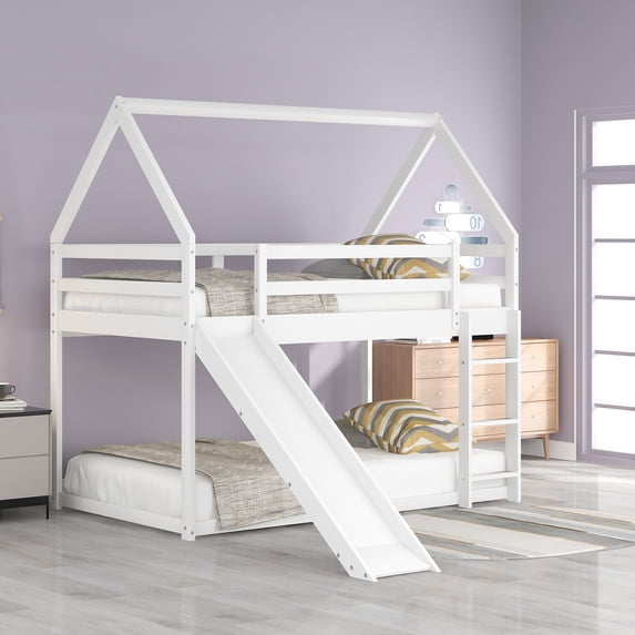 NESTIA Twin Size Bunk House Bed with Slide and Ladder, White - Walmart.com