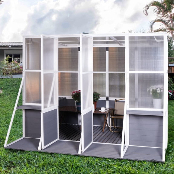 NESTIA Wooden Lean-To Greenhouse for Outdoors, Heavy-Duty Walk-In Green House, 103.9 x 98.4 x 77.6 Inches, for Sunroom Storage Shed Garden Backyard
