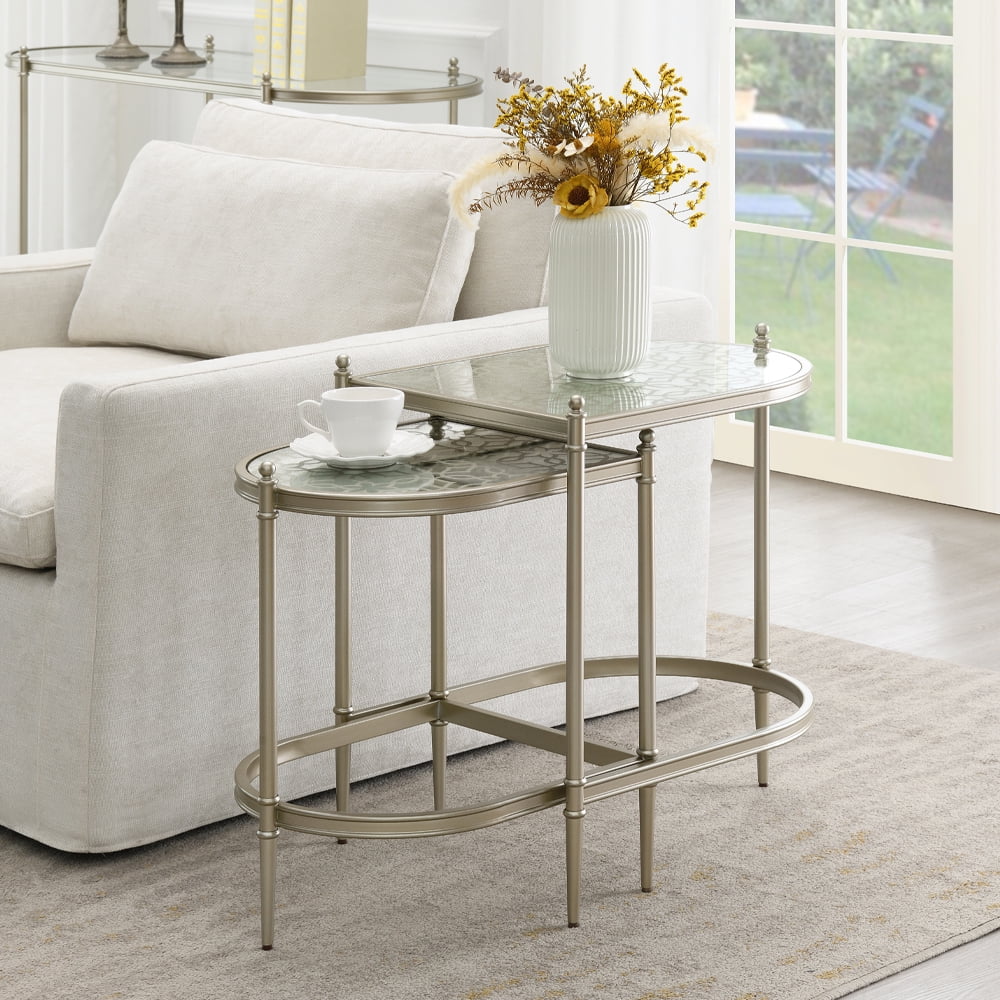 Champagne Finish Glass Top Nesting Table Set