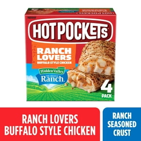Hot Pockets Ranch Lovers Buffalo Style Chicken, Hidden Valley Ranch, Sandwich Snacks, 17 oz, 4 Pack (Frozen)
