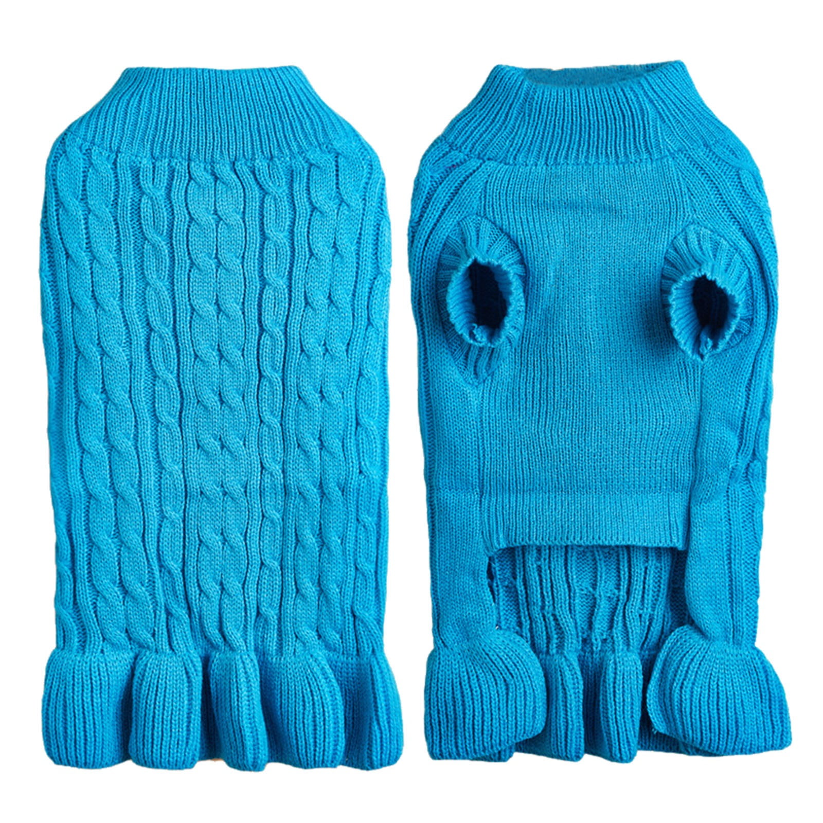 NESWOIZI Turtleneck Warm Elegant Rope Pet Sweater Stretch Knit Ruffled