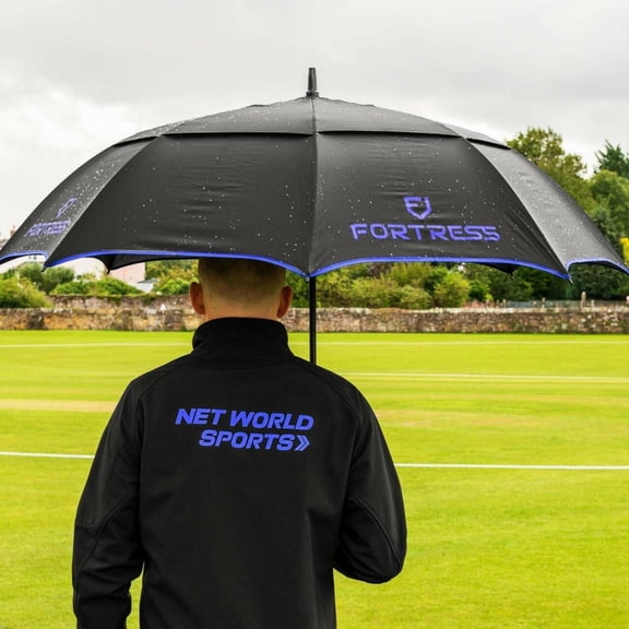 NET WORLD SPORTS Sports Umbrella | Windproof Double Canopy and Storage Sheath – Lightweight Fibreglass Frame with EVA Handle – Ideal for Football Golf Tennis Cricket