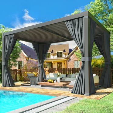 NETAJE 10'x12' Outdoor Aluminum Louvered Pergola with Adjustable Louvered Roof for Backyard, Garden, and Decks, Gray