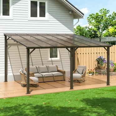 NETAJE 10'x14' Gazebo, Outdoor Wall Mounted Gazebo & Pergola with Aluminum Frame for Patio, Porch and Backyard