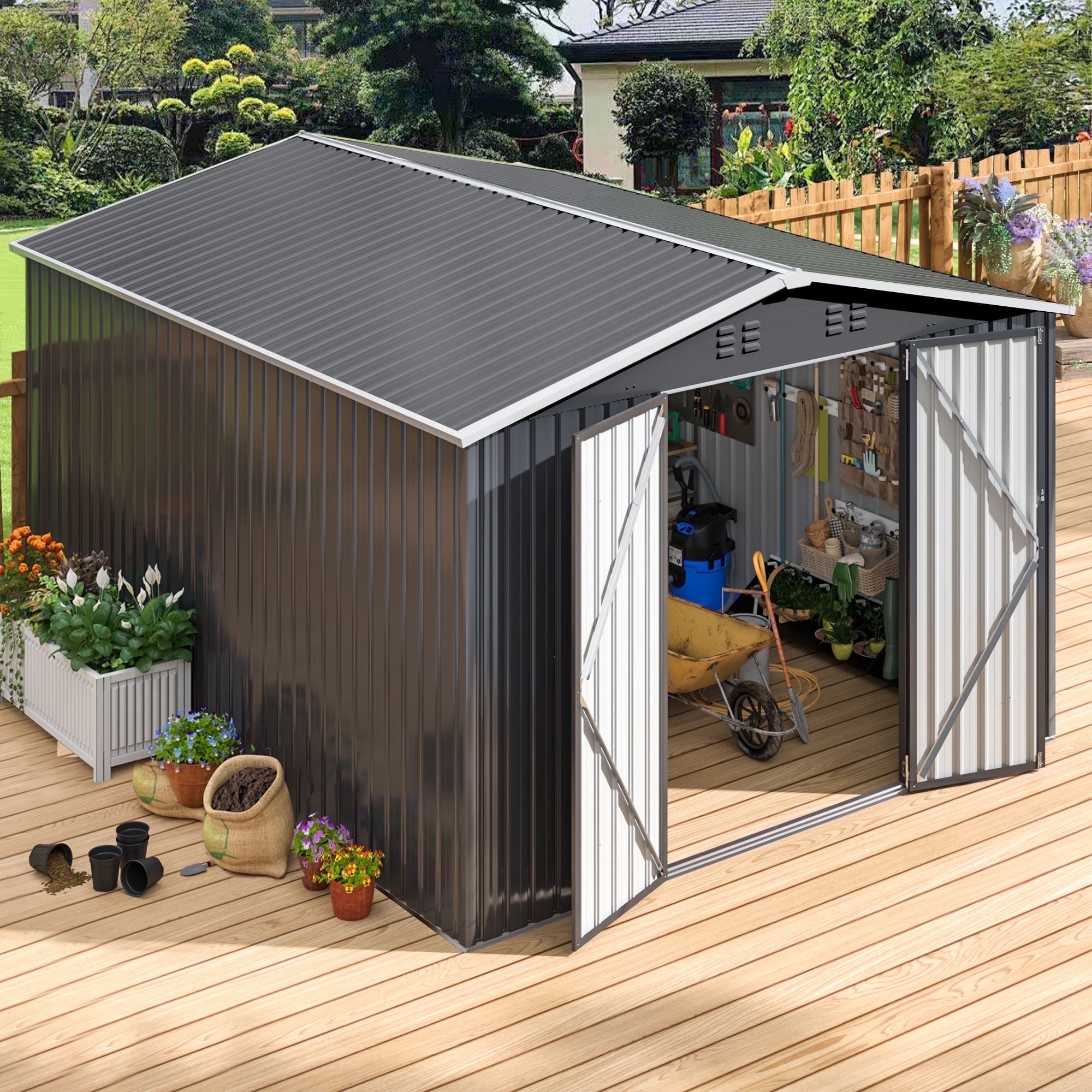 NETAJE 10'x14' Outdoor Metal Shed , Storage Shed with Updated