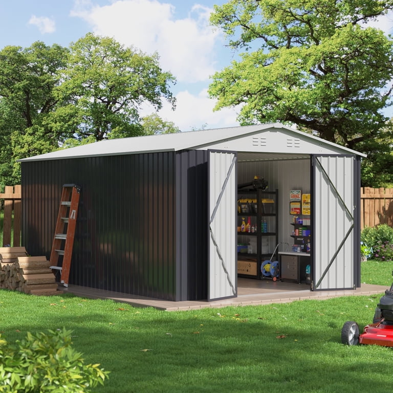 NETAJE 10'x14' Outdoor Metal Shed , Storage Shed with Updated