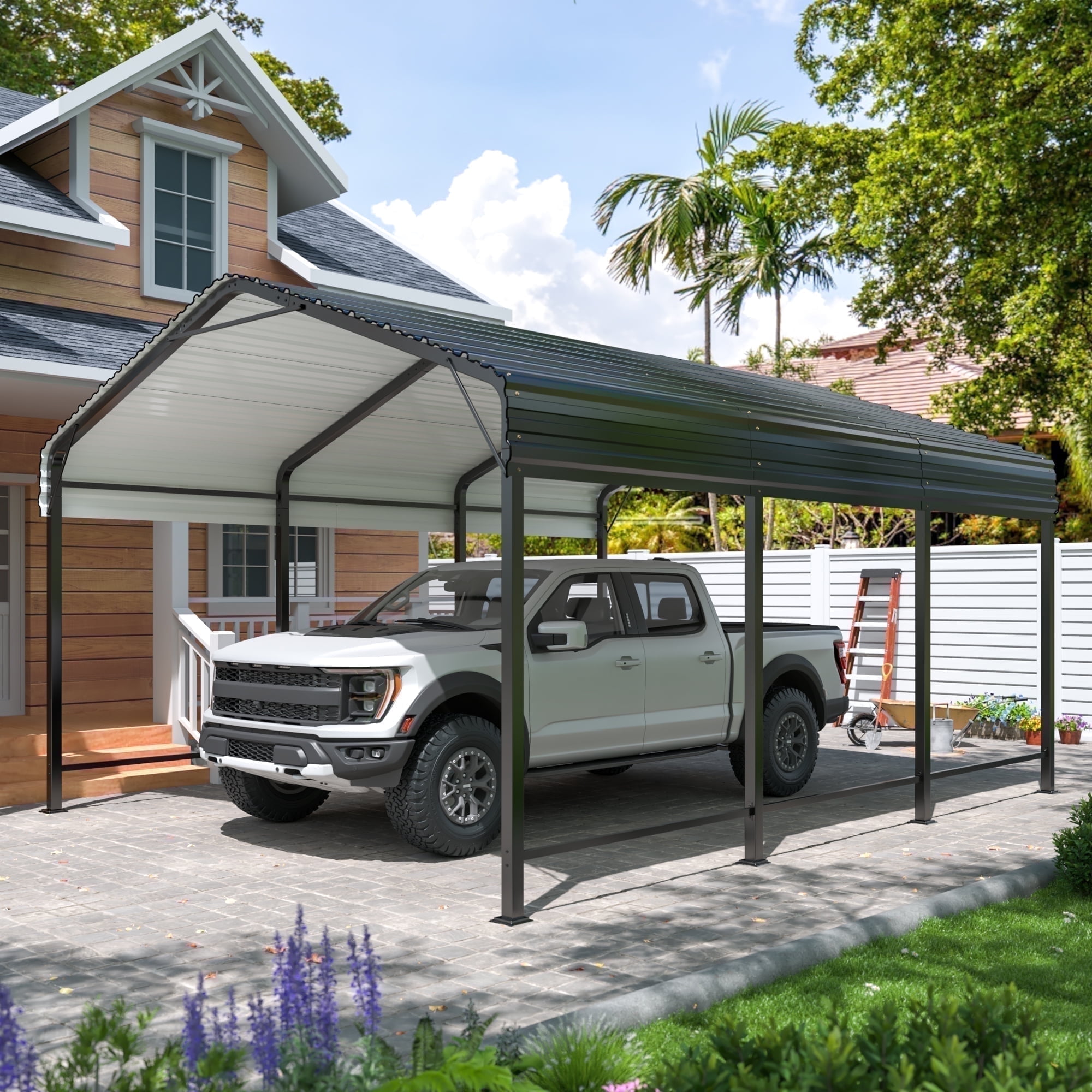 NETAJE 10'x15' Outdoor Heavy-Duty Carport, Galvanized Steel Roof