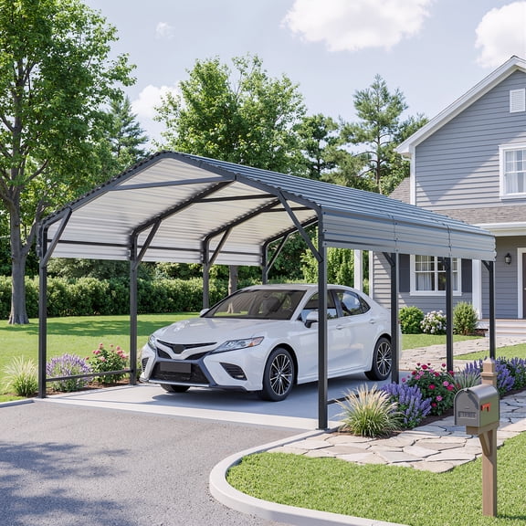 NETAJE 10'x15' Outdoor Heavy-Duty Metal Carport with Enhanced Base & Galvanized Steel Roof for Car, Boats and Truck