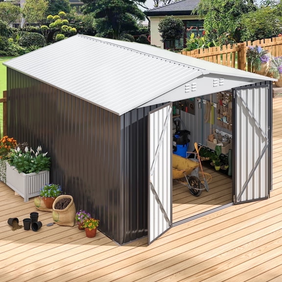 NETAJE 12x10 FT Outdoor Metal Storage Shed with Updated Frame Structure and Lockable Doors,Garden Shed for Backyard,Garden,Patio,Lawn