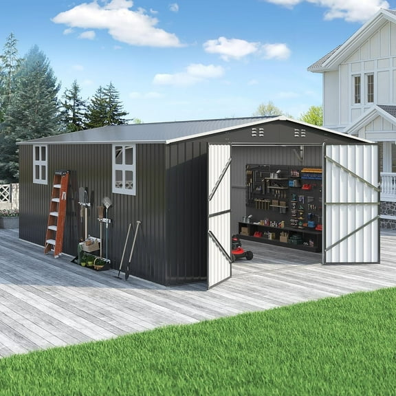NETAJE 12'x18' Outdoor Metal Storage Garden Shed, Extra Large Storage Shed with 2 Window, Lockable Doors and Air Vent for Backyard, Garden, Lawn