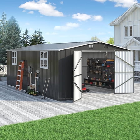 NETAJE 12'x18' Outdoor Metal Storage Garden Shed, Extra Large Storage Shed with 2 Window, Lockable Doors and Air Vent for Backyard, Garden, Lawn