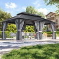 thumbnail image 1 of NETAJE 20x12 FT Hardtop Gazebo, Heavy Duty Gazebo with Aluminum Frame, Galvanized Steel Double Roof & Mosquito Net for Garden, Patio, Grey, 1 of 10