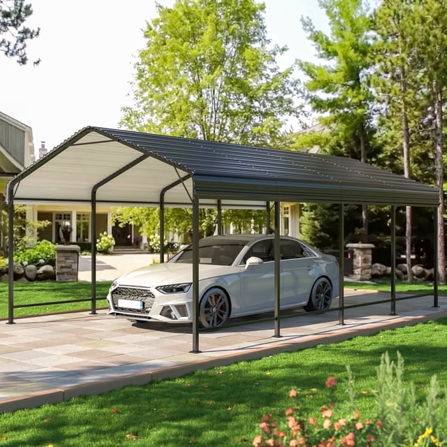 NETAJE 12'x20' Heavy-Duty Metal Carport with Enhanced Base & Galvanized ...