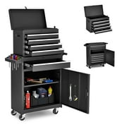 NETAJE Metal Tool Chest, 2 in 1 Steel Rolling Tool Box & Cabinet On Wheels for Garage, Detachable Top Tool Box and Lockable Wheels Metal Tool Cart for Garage, 5-Drawer, Black