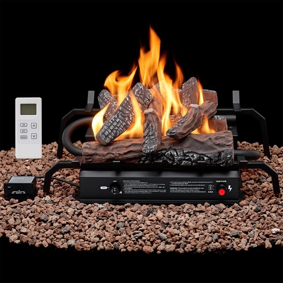 NETAJE 24 Inch Ventless Gas Fireplace Logs Set for Liquid Propane, Remote Control Gas Log Set with 9 Realistic Ceramic Logs