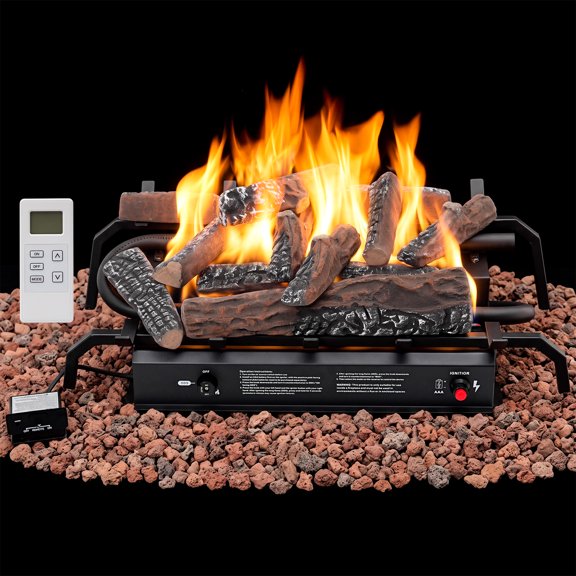 NETAJE 27 Inch Ventless Gas Fireplace Logs Set for Liquid Propane, Remote Control Gas Log Set with 11 Realistic Ceramic Logs