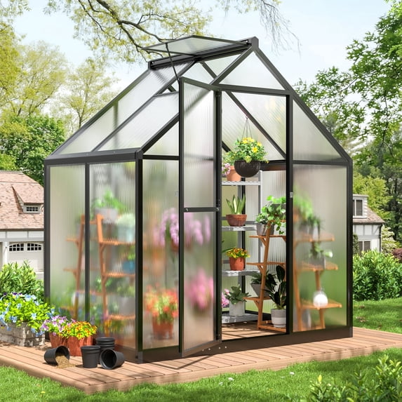 NETAJE 4'x6' Outdoor Greenhouse, Walk-in Polycarbonate Green House with Aluminum Frame for Backyard