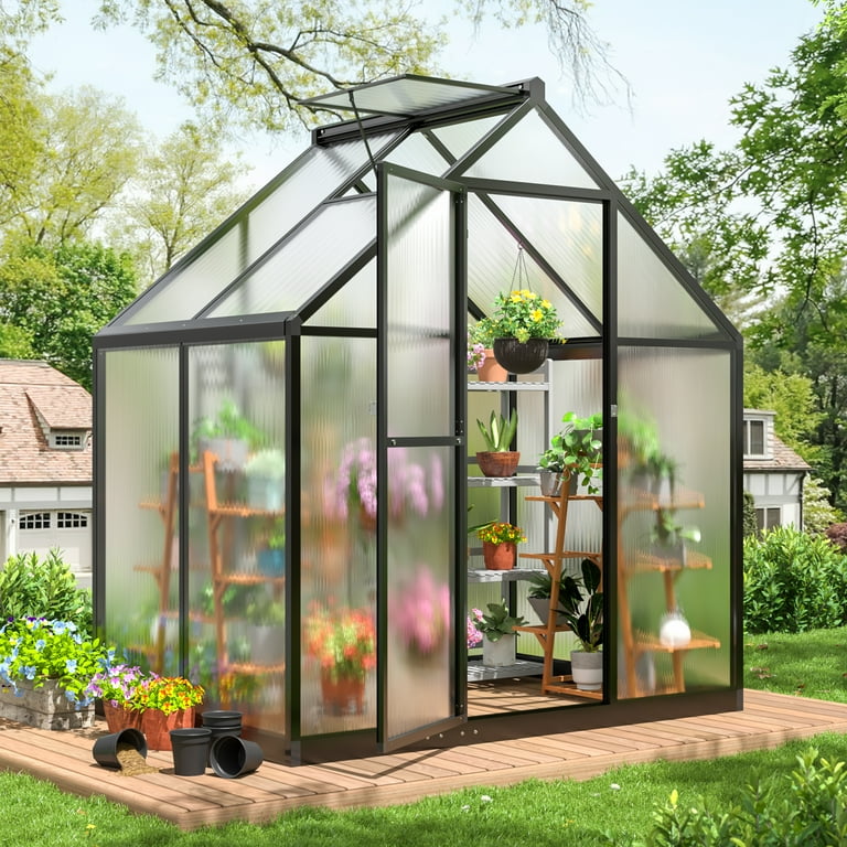 NETAJE 4'x6' Outdoor Greenhouse, Walk-in Polycarbonate Green House