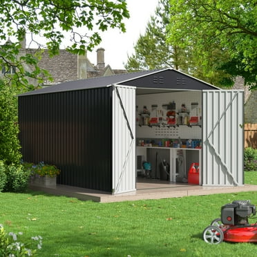NETAJE 8'x12' Outdoor Metal Storage Shed with Upgraded Frame and Lockable Doors for Backyard, Garden, Lawn