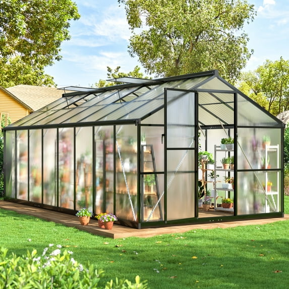 NETAJE 8'x16' Polycarbonate Greenhouse, Large Aluminum Walk-in Green House for Backyard