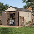 thumbnail image 1 of NETAJE 8x12 ft Resin Storage Shed, Outdoor Plastic Tool Shed with Floor, Lockable Door, Window and Vents for Patio, Backyard, Beige & Brown, 1 of 9