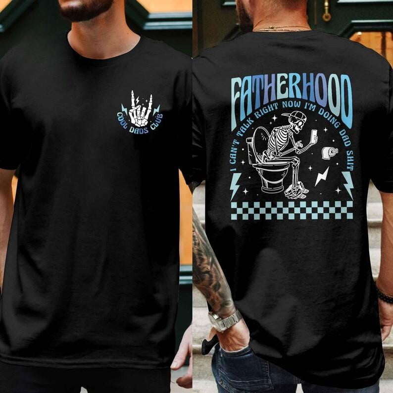 NETECOM Cool Dads Club Shirt Funny Fatherhood Skeleton Graphic