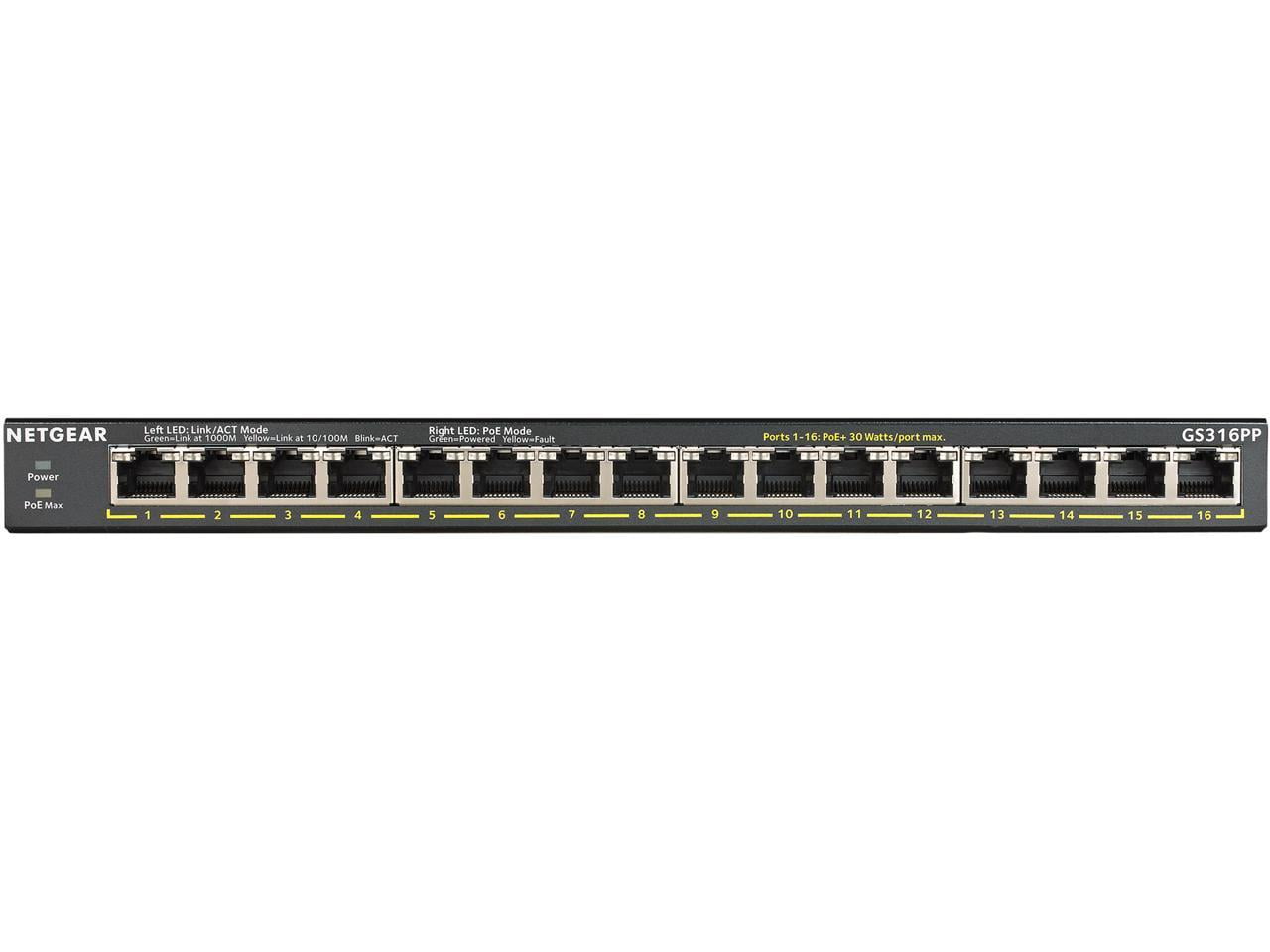 NETGEAR GS316PP - Switch - unmanaged - 16 x 10/100/1000 (PoE+) - desktop, wall-mountable - PoE+ (183 W)