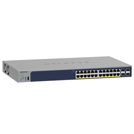 NETGEAR 28-Port Gigabit Ethernet Smart Managed Pro PoE Switch (GS728TP) - with 24 x PoE+ @ 190W, 4 x 1G SFP, Desktop/Rackmount, and ProSAFE Lifetime Protection